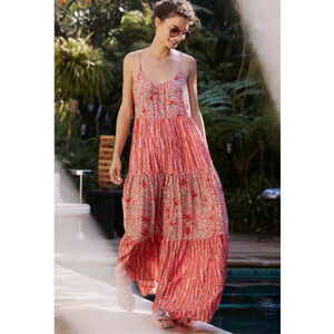 Roller Rabbit Dress Large Dakota Silk Blend Cover Up Maxi Aline Boho